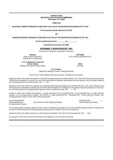 Thumbnail Assembly Biosciences 10-Q Quarterly Report FY2018 