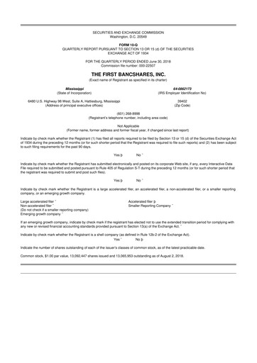 Miniature The First Bancshares 10-Q Rapport trimestriel 2018 
