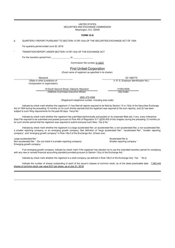 Thumbnail First United Corporation 10-Q Quarterly Report FY2018 