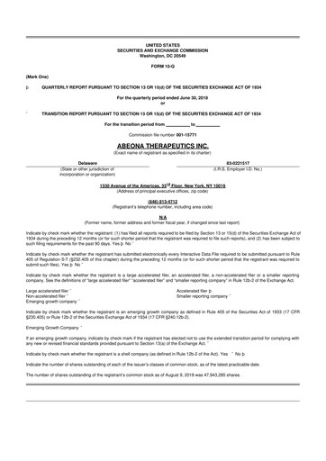 Vorschaubild Abeona Therapeutics
 10-Q Quartalsbericht 2018 