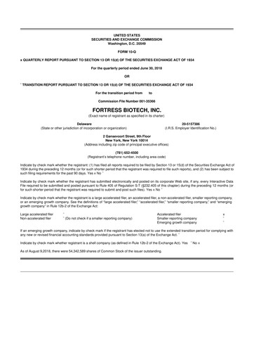 Thumbnail Fortress Biotech
 10-Q Quarterly Report FY2018 