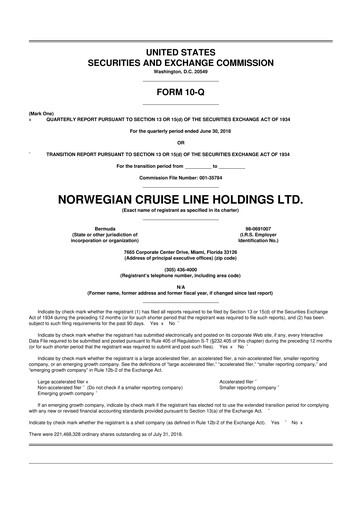 Thumbnail Norwegian Cruise Line
 10-Q Quarterly Report FY2018 