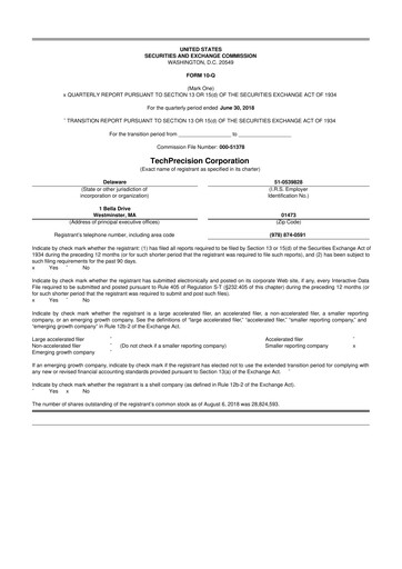 Miniature TechPrecision 10-Q Rapport trimestriel 2019 