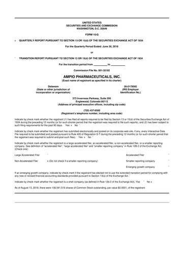 Thumbnail Ampio Pharmaceuticals 10-Q Quarterly Report FY2018 