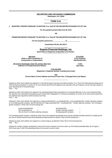 Thumbnail Esquire Financial Holdings 10-Q Quarterly Report FY2018 