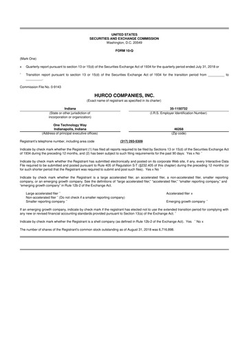 Thumbnail Hurco Companies 10-Q Quarterly Report FY2018 