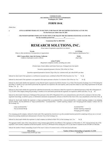 Thumbnail Research Solutions 10-K Annual Report 2018