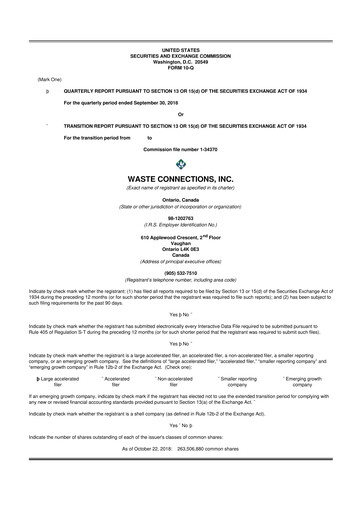 Thumbnail Waste Connections 10-Q Quarterly Report FY2018 