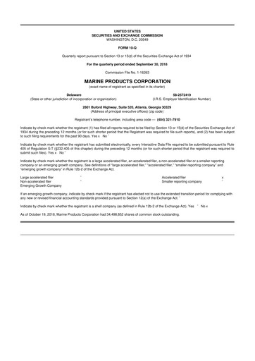 Thumbnail Marine Products Corporation 10-Q Quarterly Report FY 