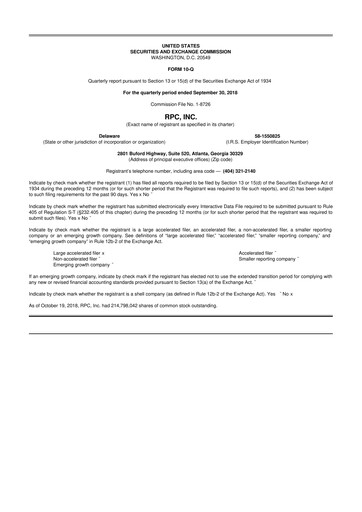 Miniature RPC, Inc. 10-Q Rapport trimestriel 2018 
