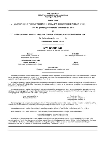 Thumbnail MYR Group 10-Q Quarterly Report FY2018 