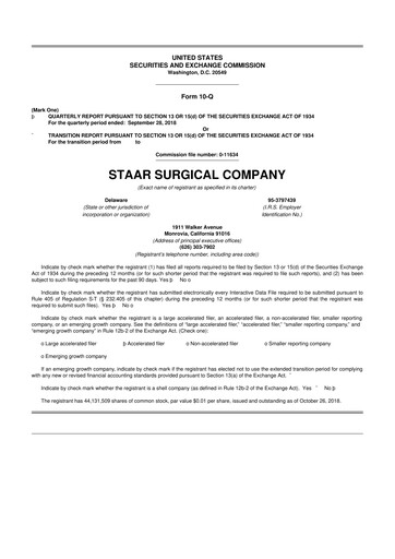 Thumbnail STAAR Surgical 10-Q Quarterly Report FY2018 