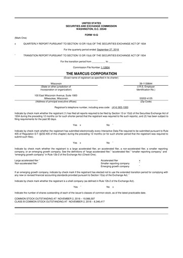Thumbnail Marcus Corporation
 10-Q Quarterly Report FY2018 