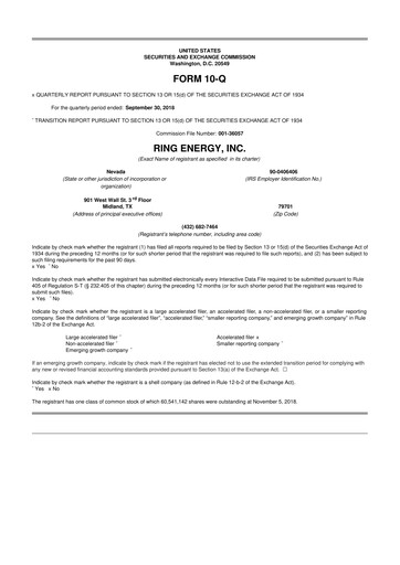 Miniature Ring Energy
 10-Q Rapport trimestriel 2018 