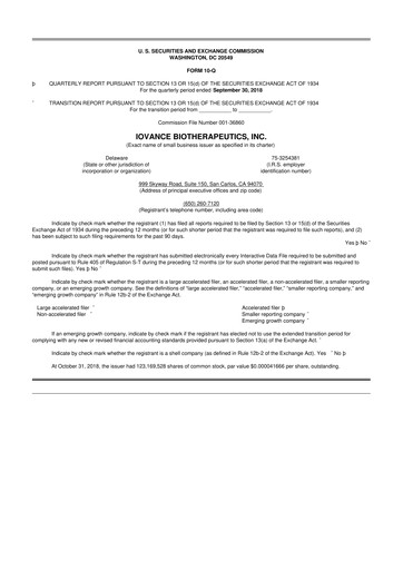 Miniature Iovance Biotherapeutics
 10-Q Rapport trimestriel 2018 