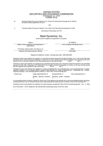 Thumbnail Steel Dynamics
 10-Q Quarterly Report FY2018 