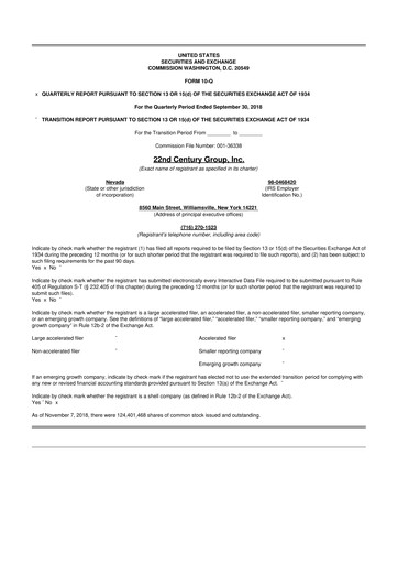 Thumbnail 22nd Century Group
 10-Q Quarterly Report FY2018 