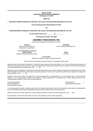 Thumbnail Assembly Biosciences 10-Q Quarterly Report FY2018 