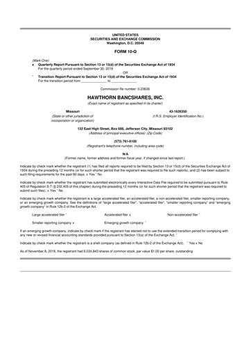 Thumbnail Hawthorn Bancshares 10-Q Quarterly Report FY2018 