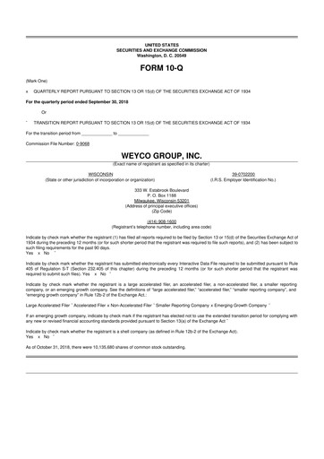 Thumbnail Weyco Group 10-Q Quarterly Report FY2018 
