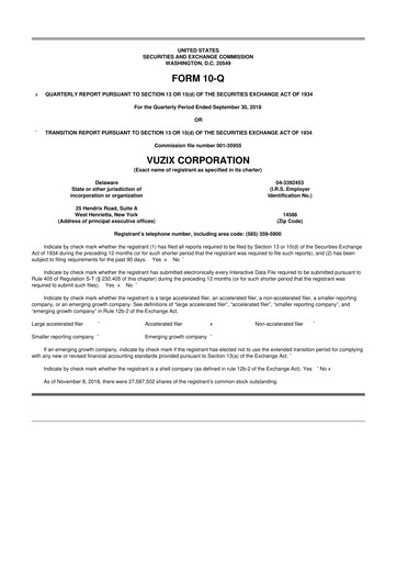 Thumbnail Vuzix
 10-Q Quarterly Report FY2018 