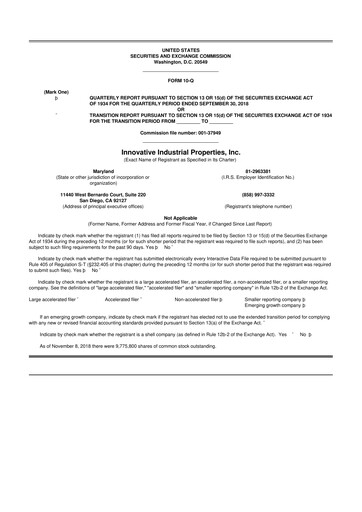 Thumbnail Innovative Industrial Properties
 10-Q Quarterly Report FY2018 