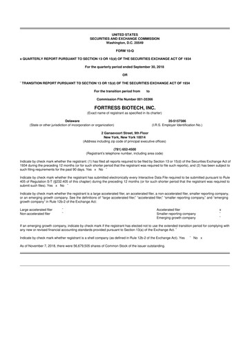 Thumbnail Fortress Biotech
 10-Q Quarterly Report FY2018 