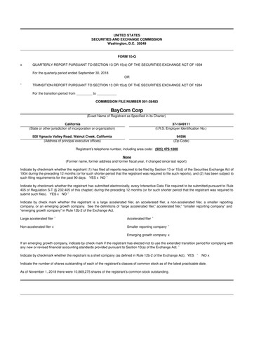 Thumbnail BayCom (United Business Bank) 10-Q Quarterly Report FY2018 