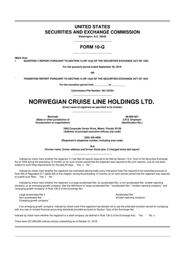 Thumbnail Norwegian Cruise Line
 10-Q Quarterly Report FY2018 