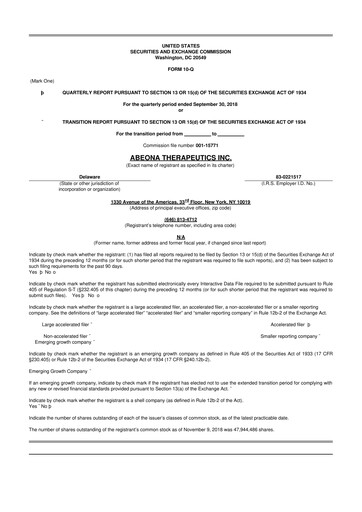 Vorschaubild Abeona Therapeutics
 10-Q Quartalsbericht 2018 