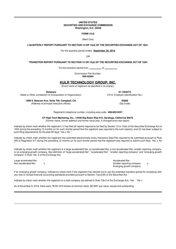 Miniature KULR Technology Group 10-Q Rapport trimestriel 2018 