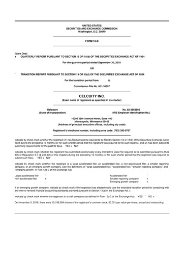 Vorschaubild Celcuity Inc. 10-Q Quartalsbericht 2018 
