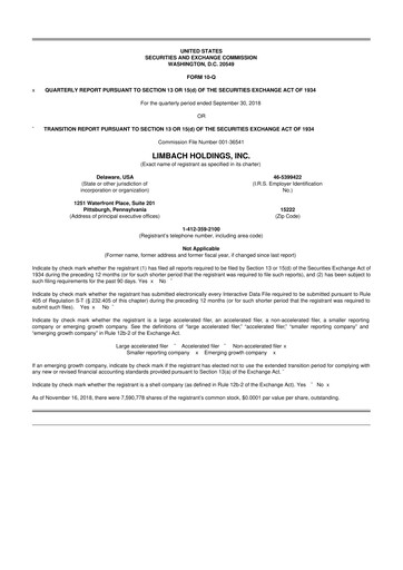 Thumbnail Limbach Holdings 10-Q Quarterly Report FY2018 