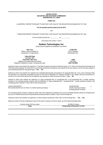 Thumbnail Hudson Technologies 10-Q Quarterly Report FY 