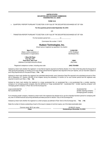 Thumbnail Hudson Technologies 10-Q Quarterly Report FY 
