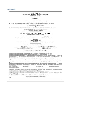 Vorschaubild Outlook Therapeutics
 10-K Jahresbericht 2018