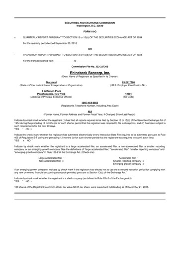 Thumbnail Rhinebeck Bancorp 10-Q Quarterly Report FY2018 