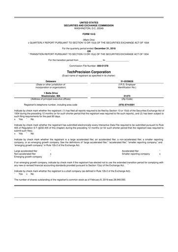Miniature TechPrecision 10-Q Rapport trimestriel 2019 