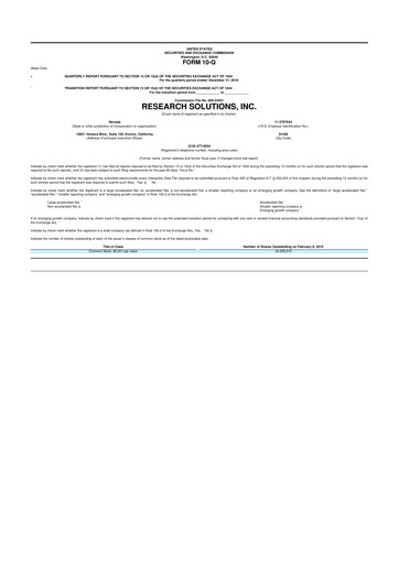 Thumbnail Research Solutions 10-Q Quarterly Report FY2019 