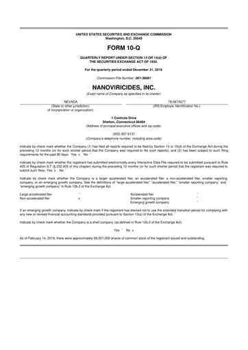 Thumbnail NanoViricides 10-Q Quarterly Report FY2019 