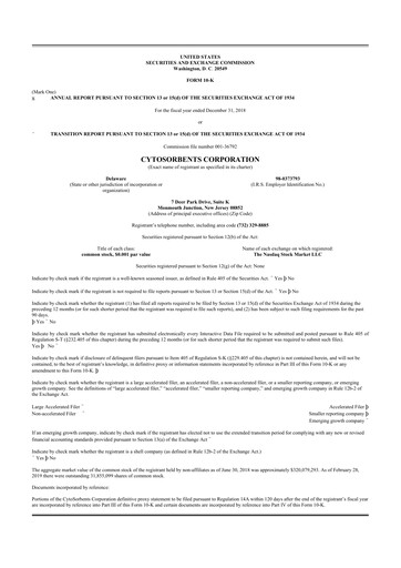 Vorschaubild Cytosorbents 10-K Jahresbericht 2018