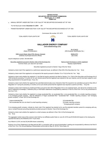 Thumbnail Hallador Energy Company
 10-K Annual Report 2018