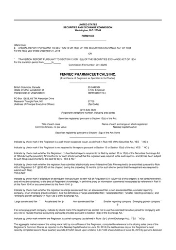 Miniature Fennec Pharmaceuticals 10-K Rapport annuel 2018