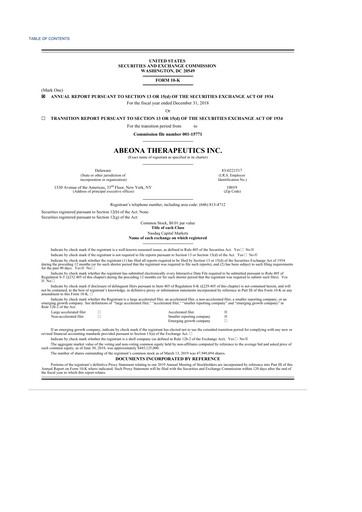 Thumbnail Abeona Therapeutics
 10-K Annual Report 2018