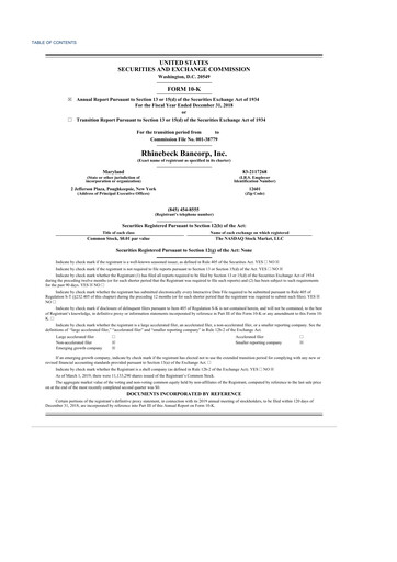 Thumbnail Rhinebeck Bancorp 10-K Annual Report 2018