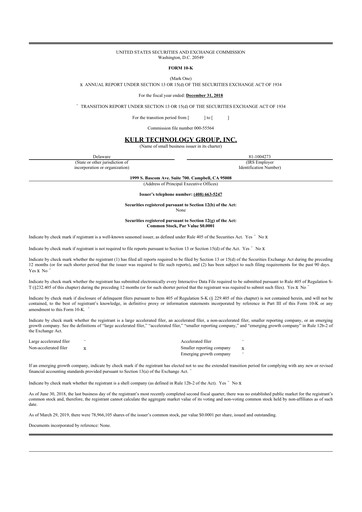 Miniature KULR Technology Group 10-K Rapport annuel 2018