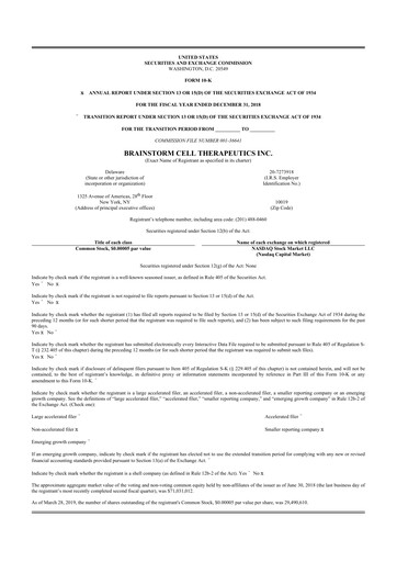 Vorschaubild BrainStorm Cell Therapeutics 10-K Jahresbericht 2018