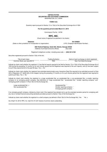Miniature RPC, Inc. 10-Q Rapport trimestriel 2019 