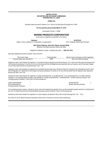 Thumbnail Marine Products Corporation 10-Q Quarterly Report FY 