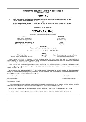 Thumbnail Novavax 10-Q Quarterly Report FY2019 